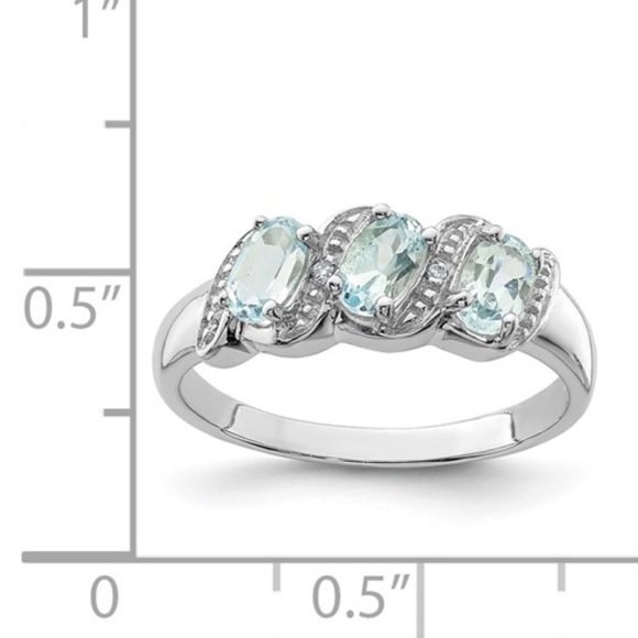 Sterling Silver Rhodium Aquamarine & Diamond Ring - March Birthstone - Picture 3 of 5